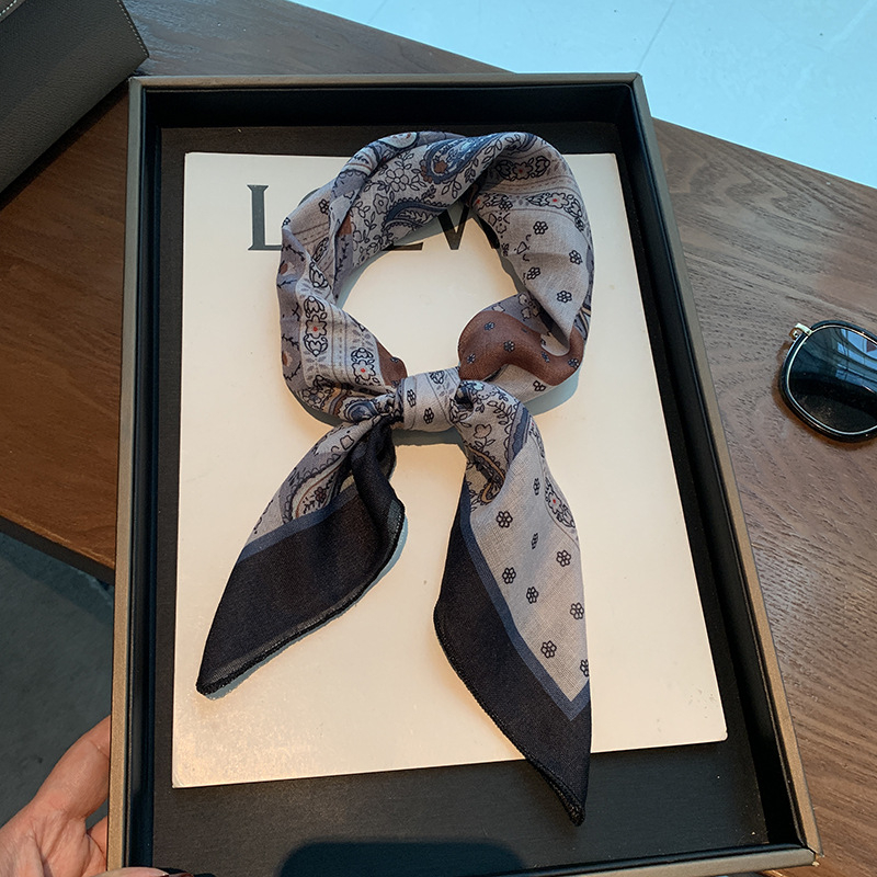 Korejskog stila otisnuti poliester kvadratni šal za žene – 58×58 cm, marama za glavu, gumica za kosu, dodatak za vrat
