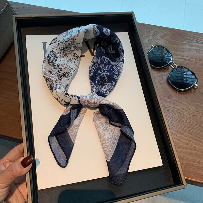 Korejskog stila otisnuti poliester kvadratni šal za žene – 58×58 cm, marama za glavu, gumica za kosu, dodatak za vrat