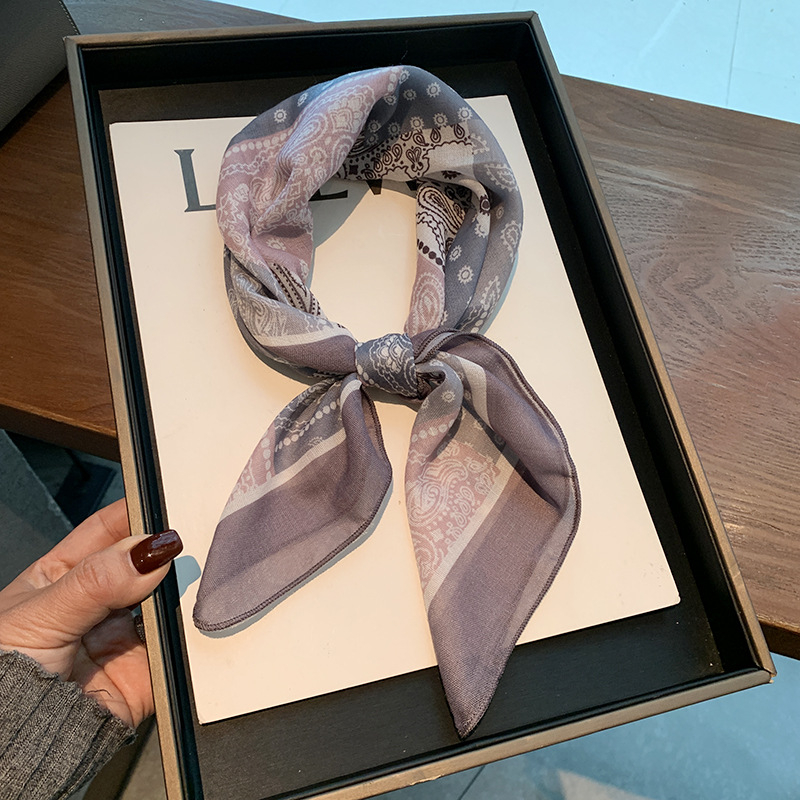 Korejskog stila otisnuti poliester kvadratni šal za žene – 58×58 cm, marama za glavu, gumica za kosu, dodatak za vrat