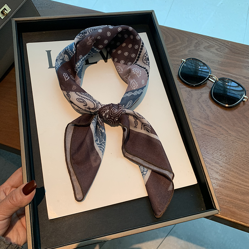 Korejskog stila otisnuti poliester kvadratni šal za žene – 58×58 cm, marama za glavu, gumica za kosu, dodatak za vrat