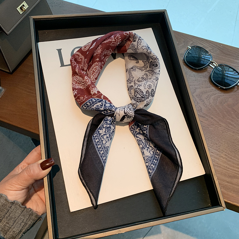 Korejskog stila otisnuti poliester kvadratni šal za žene – 58×58 cm, marama za glavu, gumica za kosu, dodatak za vrat