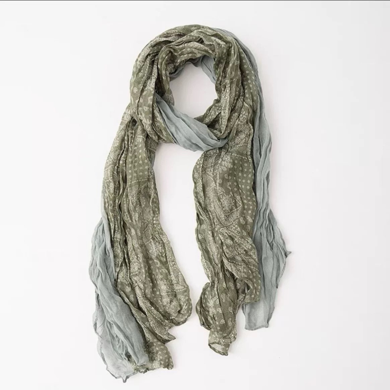Šal od pamuka i lana, jednostavno tkanje, šivanje Cashew Flower, naborana tekstura, proljeće, književno retro stil