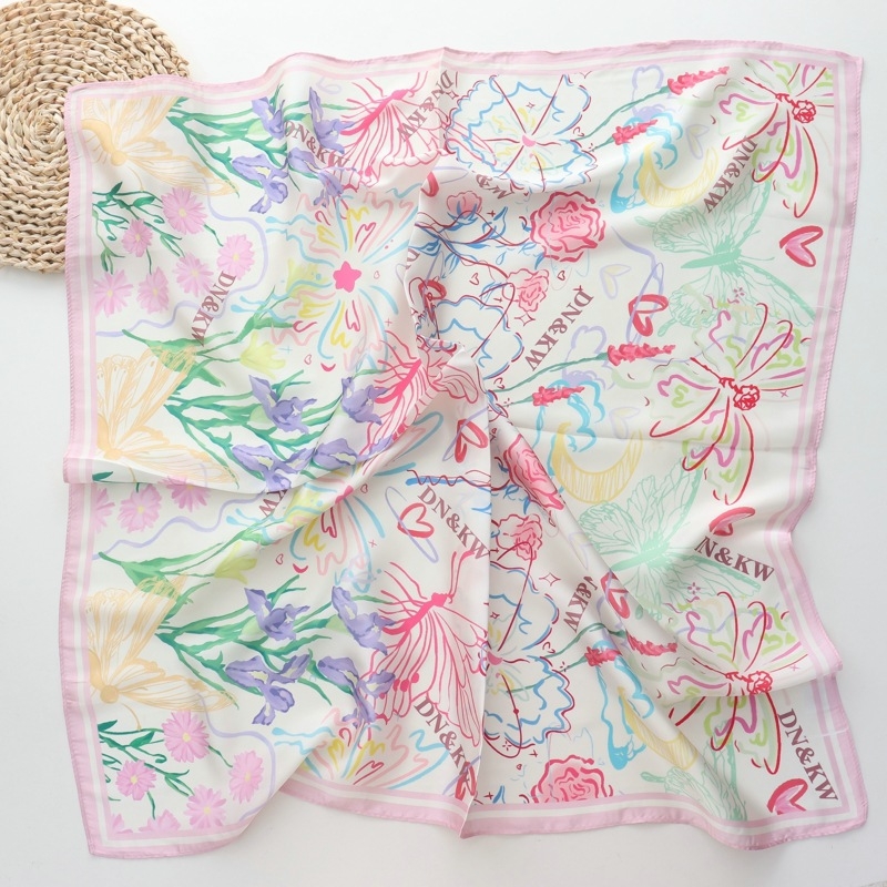 Τετράγωνο φουλάρι για καλοκαίρι — φρέσκο και γλυκό στυλ, εκτύπωση, 100% πολυεστέρας