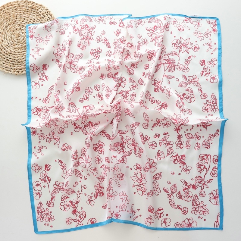 Τετράγωνο φουλάρι για καλοκαίρι — φρέσκο και γλυκό στυλ, εκτύπωση, 100% πολυεστέρας