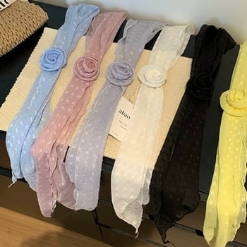 Φουλάρι από πολυεστέρα σε κορεατικού στυλ με μοτίβο ρόδου και πουά, καλοκαίρι μόδα, ίσια ύφανση, ευέλικτο αξεσουάρ