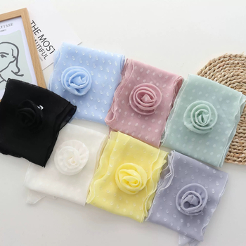 Φουλάρι από πολυεστέρα σε κορεατικού στυλ με μοτίβο ρόδου και πουά, καλοκαίρι μόδα, ίσια ύφανση, ευέλικτο αξεσουάρ