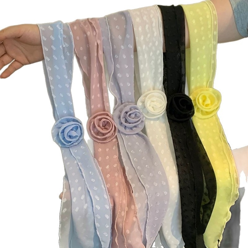 Φουλάρι από πολυεστέρα σε κορεατικού στυλ με μοτίβο ρόδου και πουά, καλοκαίρι μόδα, ίσια ύφανση, ευέλικτο αξεσουάρ