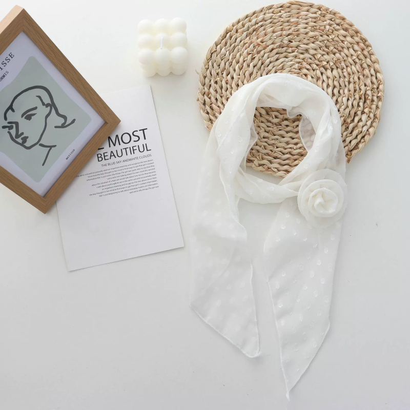 Φουλάρι από πολυεστέρα σε κορεατικού στυλ με μοτίβο ρόδου και πουά, καλοκαίρι μόδα, ίσια ύφανση, ευέλικτο αξεσουάρ