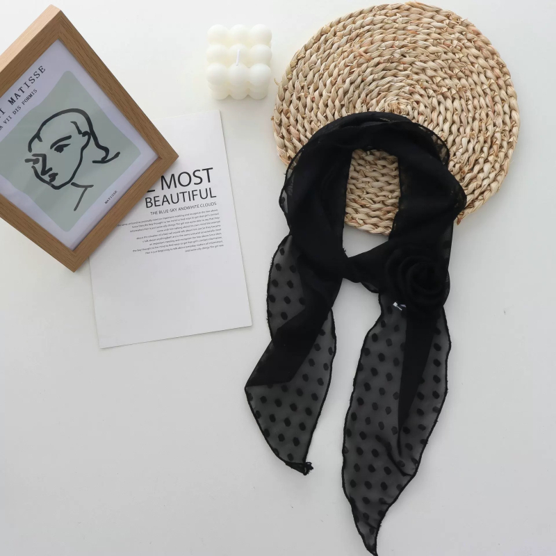 Φουλάρι από πολυεστέρα σε κορεατικού στυλ με μοτίβο ρόδου και πουά, καλοκαίρι μόδα, ίσια ύφανση, ευέλικτο αξεσουάρ