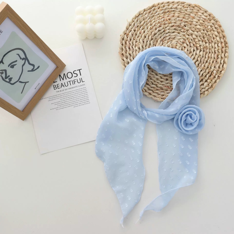 Φουλάρι από πολυεστέρα σε κορεατικού στυλ με μοτίβο ρόδου και πουά, καλοκαίρι μόδα, ίσια ύφανση, ευέλικτο αξεσουάρ