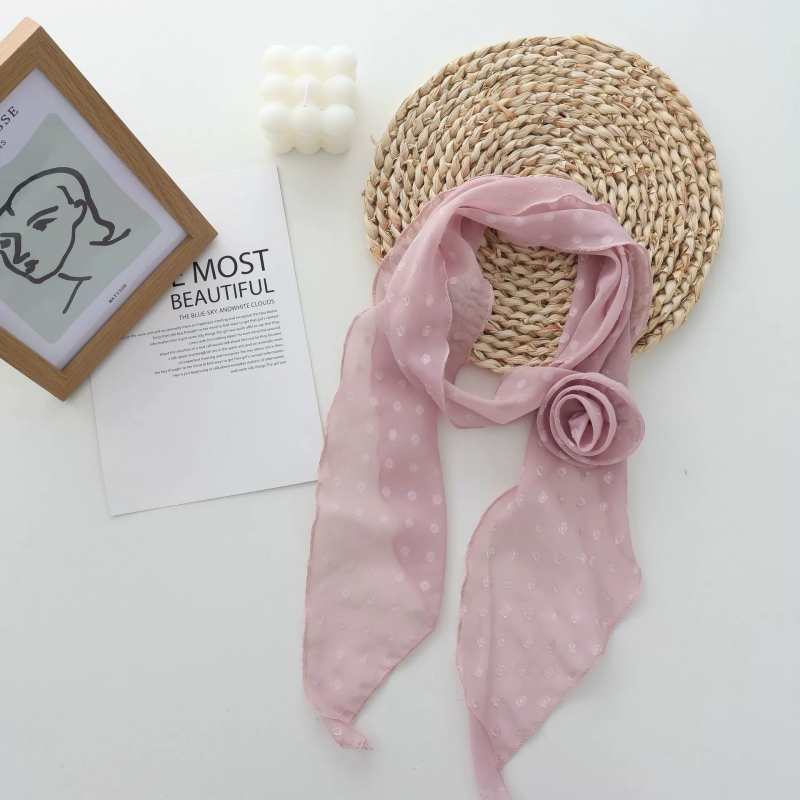 Φουλάρι από πολυεστέρα σε κορεατικού στυλ με μοτίβο ρόδου και πουά, καλοκαίρι μόδα, ίσια ύφανση, ευέλικτο αξεσουάρ