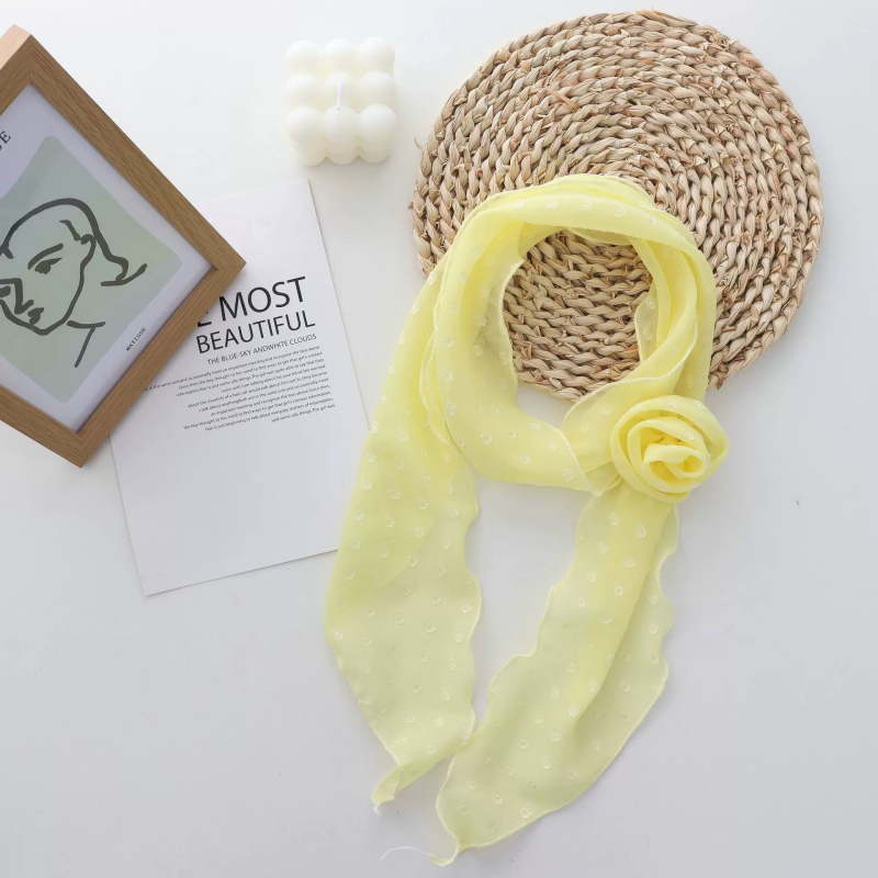 Φουλάρι από πολυεστέρα σε κορεατικού στυλ με μοτίβο ρόδου και πουά, καλοκαίρι μόδα, ίσια ύφανση, ευέλικτο αξεσουάρ