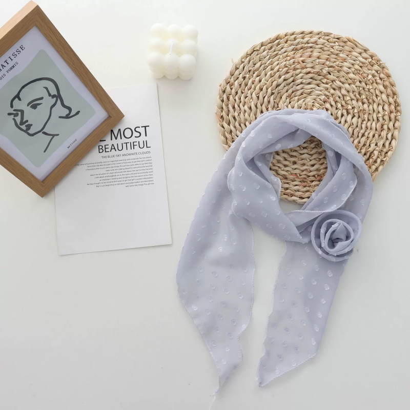 Φουλάρι από πολυεστέρα σε κορεατικού στυλ με μοτίβο ρόδου και πουά, καλοκαίρι μόδα, ίσια ύφανση, ευέλικτο αξεσουάρ