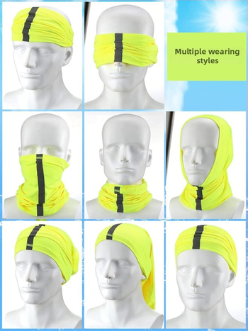 Jazdecká maska s reflexnou páskou – priedušná, slnečná ochrana tváre, potu nasáva a rýchle sušenie, elastická šatka na hlavu (Polyester; Unisex; Prispôsobenie: Áno)
