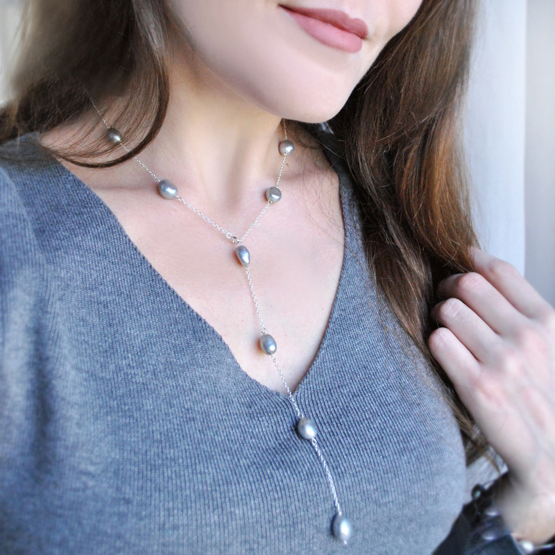 Κολιέ με μαργαριτάρια Μπαρόκ γλυκού νερού, ασήμι 925, περιλαμβάνεται κρεμαστό