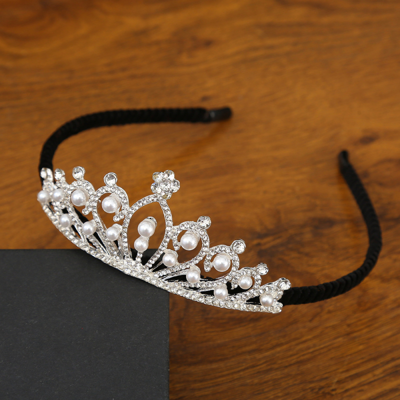Korejskog stila tiara za kosu s perlama i kristalima, srebrna legura, svadbeni dodatak za kosu, prilagodljivo