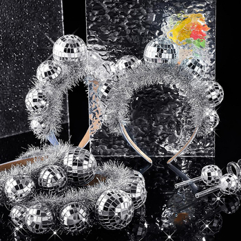 Galvas lente ar disko bumbu no rižu pērlēm, roku darbs, sievietēm