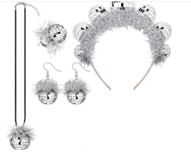 Galvas lente ar disko bumbu no rižu pērlēm, roku darbs, sievietēm