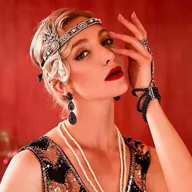 Ženska kruna za kosu, Gatsby stil, od legure, K9 čistoća, elektroplatina, bijeli kristali