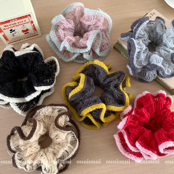 Scrunchie za kosu od mohaira, pleteni, dvostruki sloj, korejski stil, zima 2025