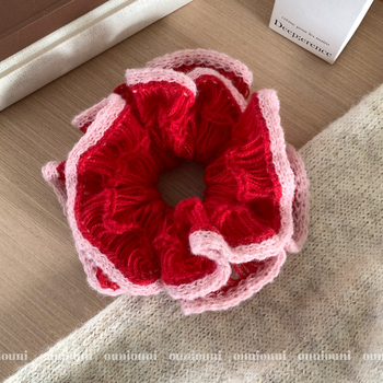 Scrunchie za kosu od mohaira, pleteni, dvostruki sloj, korejski stil, zima 2025