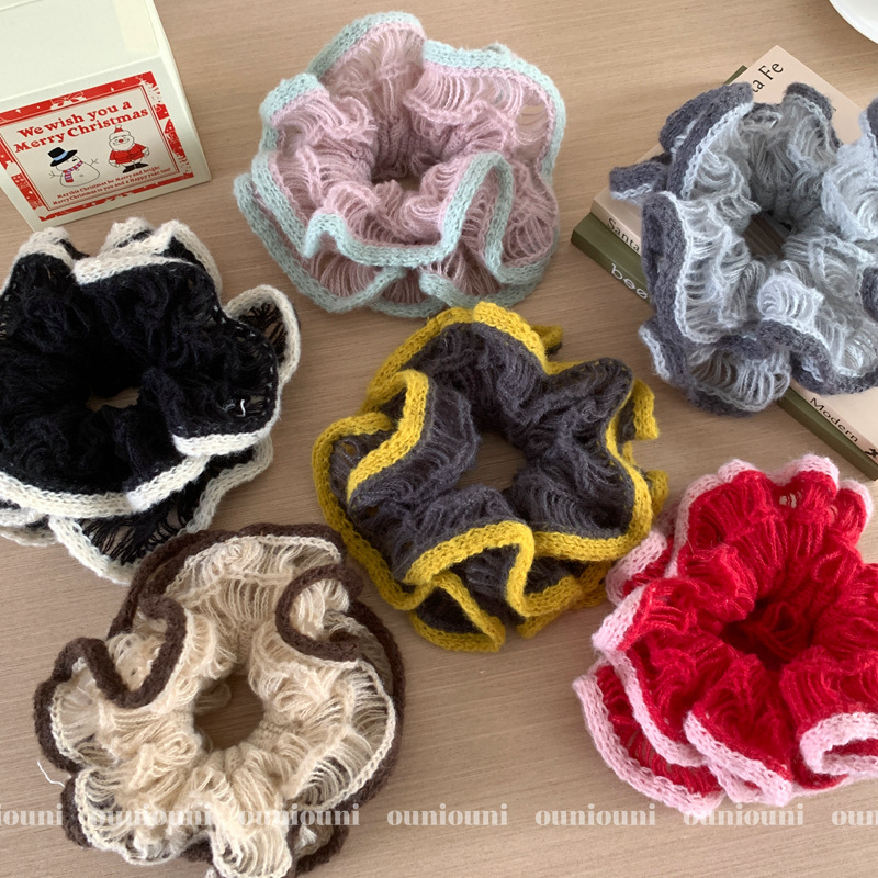 Scrunchie za kosu od mohaira, pleteni, dvostruki sloj, korejski stil, zima 2025