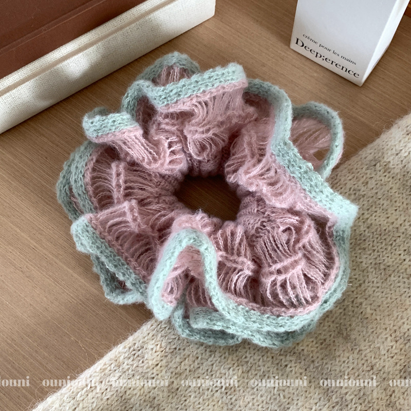 Scrunchie za kosu od mohaira, pleteni, dvostruki sloj, korejski stil, zima 2025