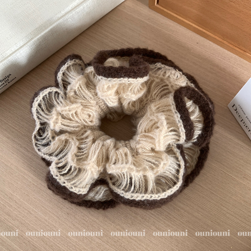 Scrunchie za kosu od mohaira, pleteni, dvostruki sloj, korejski stil, zima 2025