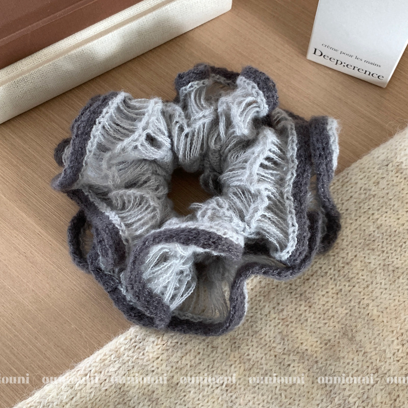 Scrunchie za kosu od mohaira, pleteni, dvostruki sloj, korejski stil, zima 2025