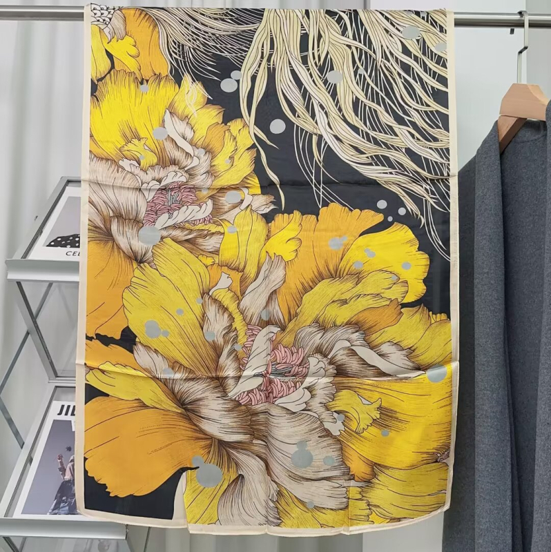 Šilko šalikas, 100% šilkas, paprasta audinys, 2025 m. pavasario leidimas, madingas miesto stilius, spaudinys