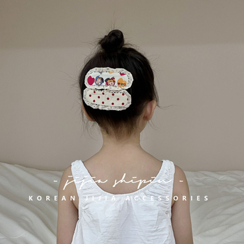 Vaikų galvos aksesuaras Korėjos stiliumi su nėrinių kraštu ir žiedlapių raštu su taškučiais, rankų darbo (Medžiaga: Audinys; Stilius: Korėjietiškas; Forma: Gėlė; Apdorojimas: Rankų darbas)