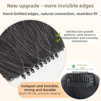 Moterų peruka iš tikrų žmogaus plaukų su tiesiais kirpčiukais; be siūlių lengvas dizainas; mechanizuotas apdorojimas; negalima dažyti ar garbanoti; kilmė Henan