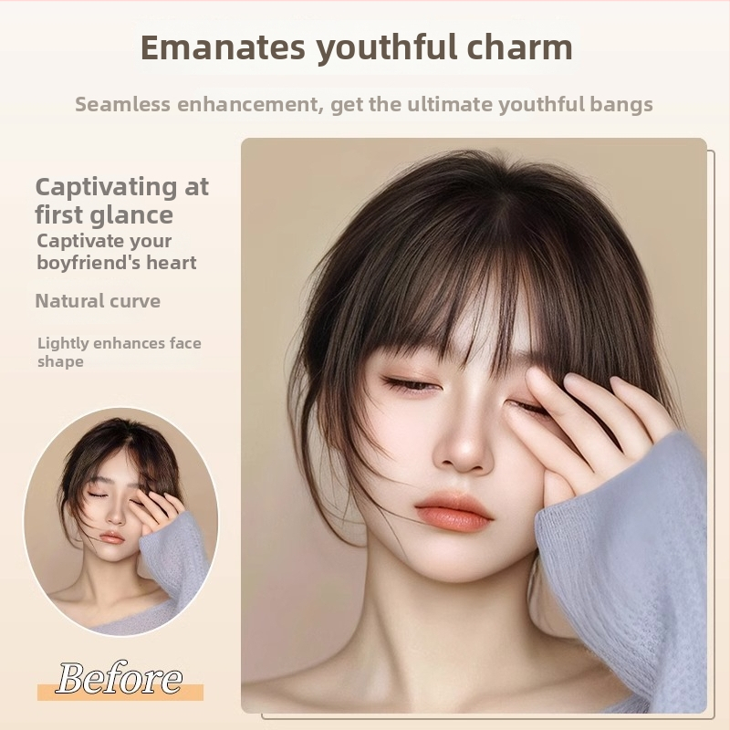 Moterų peruka iš tikrų žmogaus plaukų su tiesiais kirpčiukais; be siūlių lengvas dizainas; mechanizuotas apdorojimas; negalima dažyti ar garbanoti; kilmė Henan