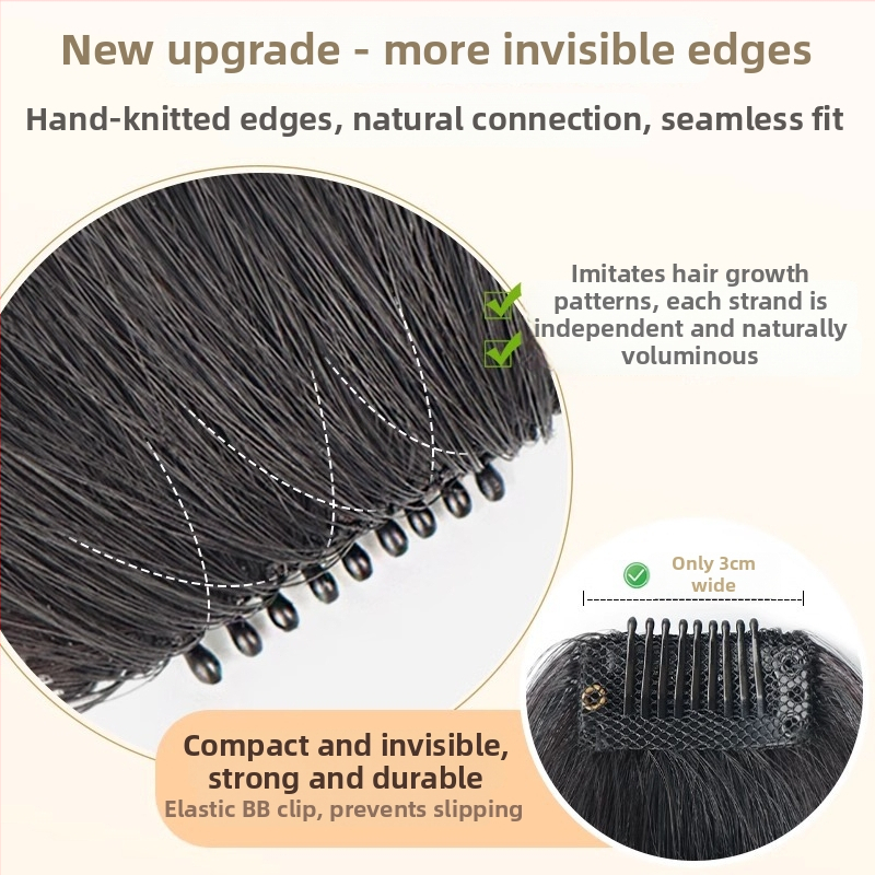 Moterų peruka iš tikrų žmogaus plaukų su tiesiais kirpčiukais; be siūlių lengvas dizainas; mechanizuotas apdorojimas; negalima dažyti ar garbanoti; kilmė Henan