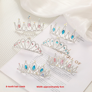 Гребен за коса с детска корона – принцесен стил, луксозен дизайн, кристали, електроплатина