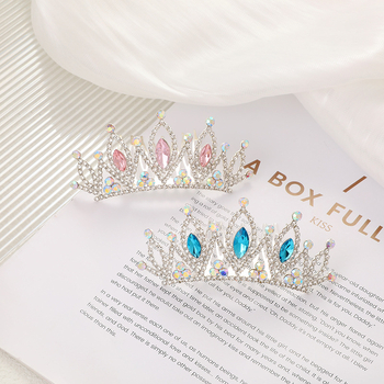 Гребен за коса с детска корона – принцесен стил, луксозен дизайн, кристали, електроплатина