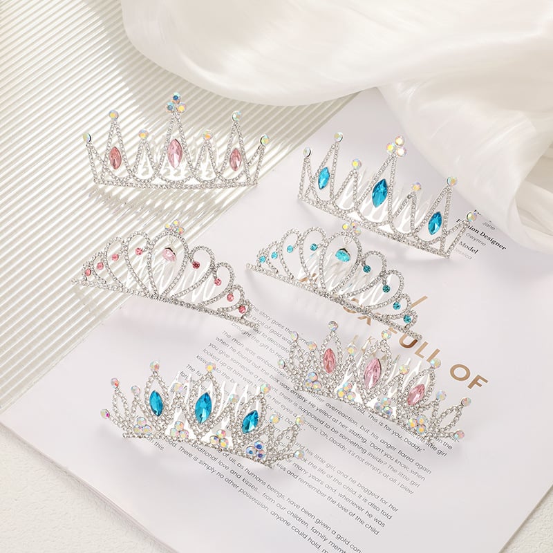 Гребен за коса с детска корона – принцесен стил, луксозен дизайн, кристали, електроплатина