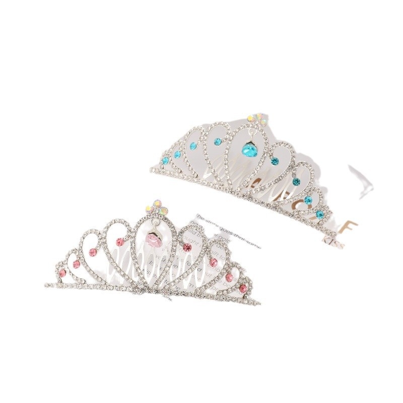 Гребен за коса с детска корона – принцесен стил, луксозен дизайн, кристали, електроплатина