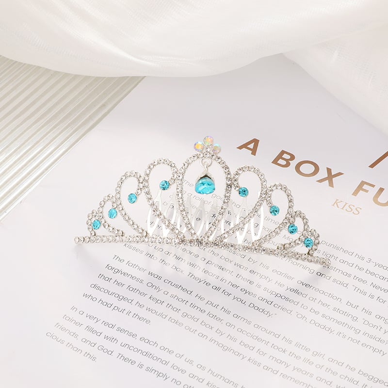 Гребен за коса с детска корона – принцесен стил, луксозен дизайн, кристали, електроплатина