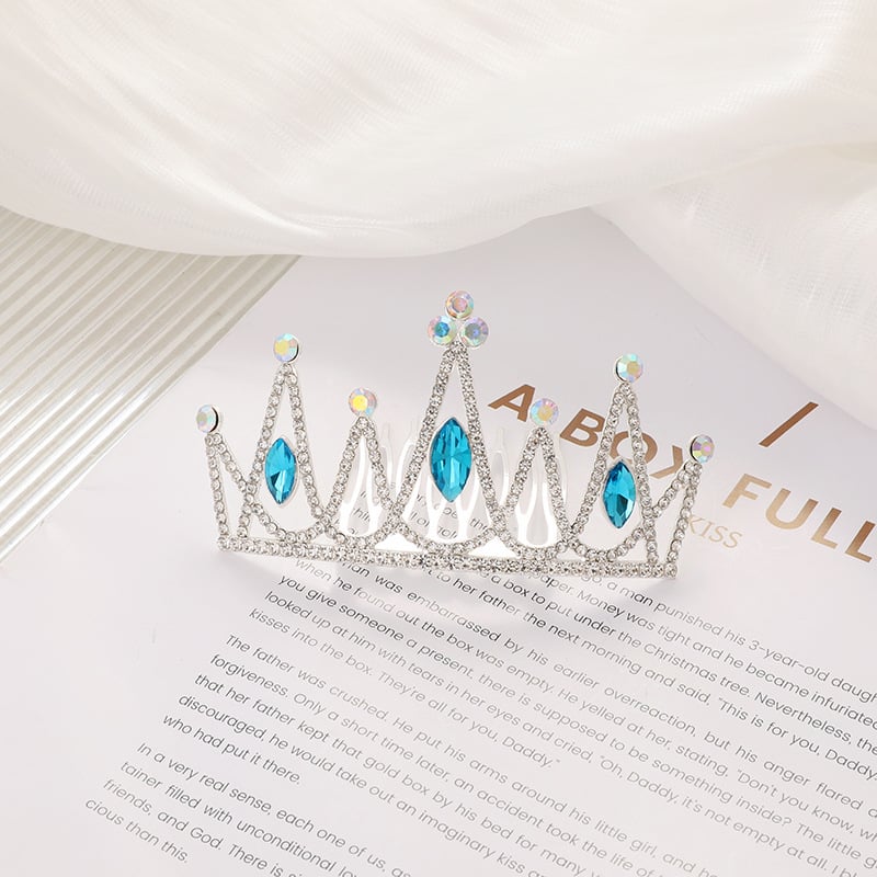 Гребен за коса с детска корона – принцесен стил, луксозен дизайн, кристали, електроплатина