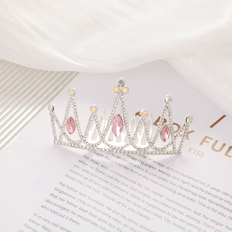 Гребен за коса с детска корона – принцесен стил, луксозен дизайн, кристали, електроплатина