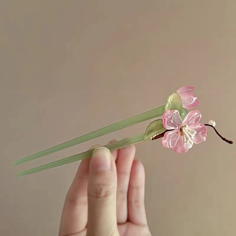 Juukseklemm õie motiiviga - Uus hiina stiil, naiste juukseaksessuaar, plastik/resiin, lillekujundus, eraldi pakendatud