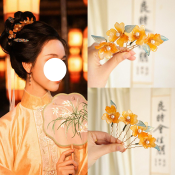 Matu sprādze ar stikla ziedu, senlaicīgs stils, sievietēm