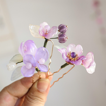 Matu sprādze ar stikla ziedu, senlaicīgs stils, sievietēm