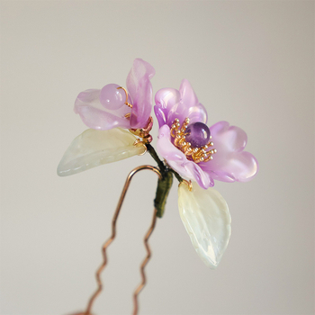 Matu sprādze ar stikla ziedu, senlaicīgs stils, sievietēm