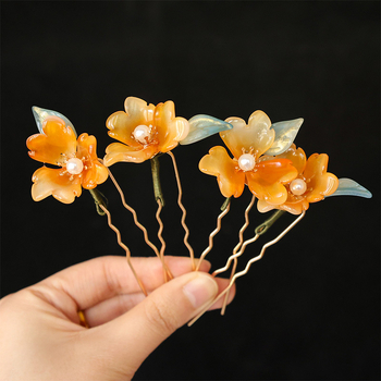 Matu sprādze ar stikla ziedu, senlaicīgs stils, sievietēm