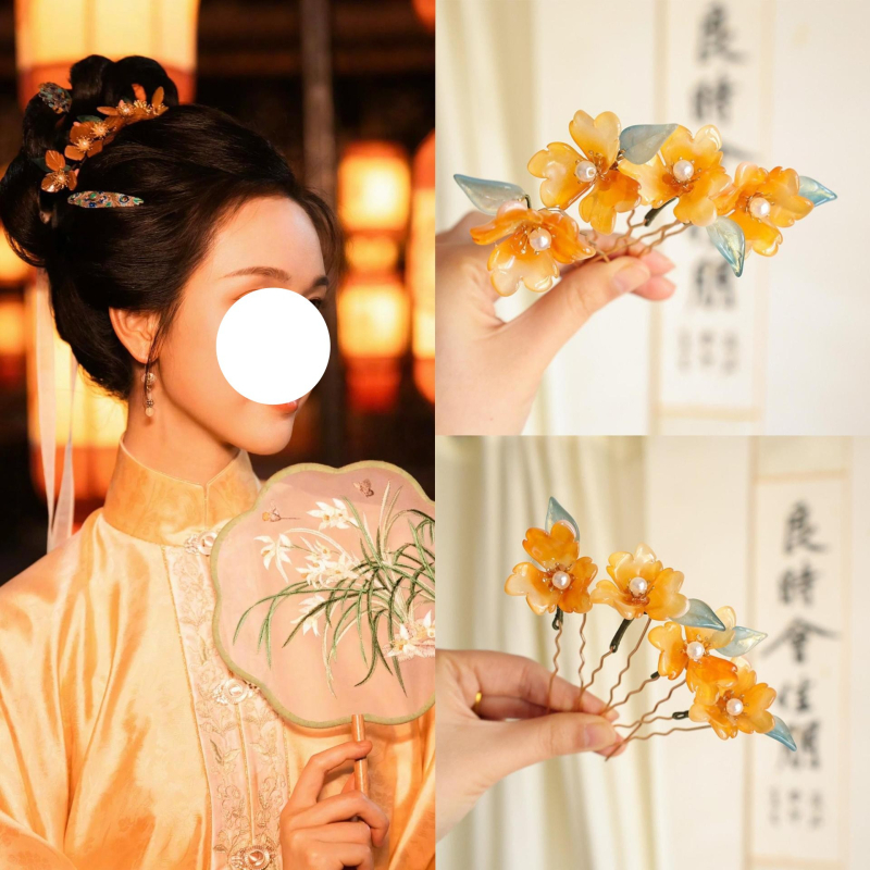 Matu sprādze ar stikla ziedu, senlaicīgs stils, sievietēm