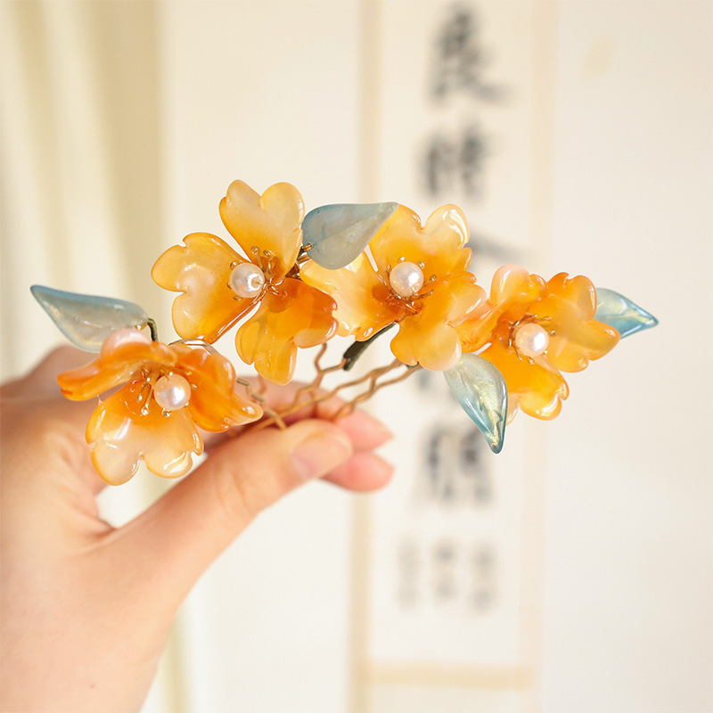 Matu sprādze ar stikla ziedu, senlaicīgs stils, sievietēm