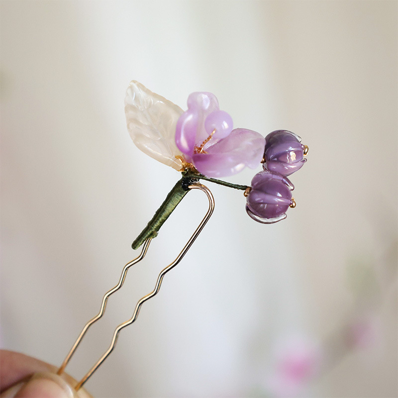 Matu sprādze ar stikla ziedu, senlaicīgs stils, sievietēm