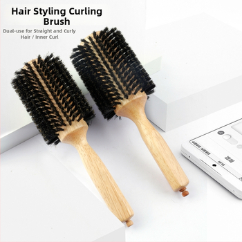 Дървен ролков гребен със свинска четина, опашна игла за разделяне на кичури и оформяне на къдрици